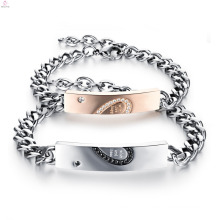 Christmas Gift Engraved Couple Bracelet Set, Lovers Jewelry Zircon Stainless Steel Couple Bracelet